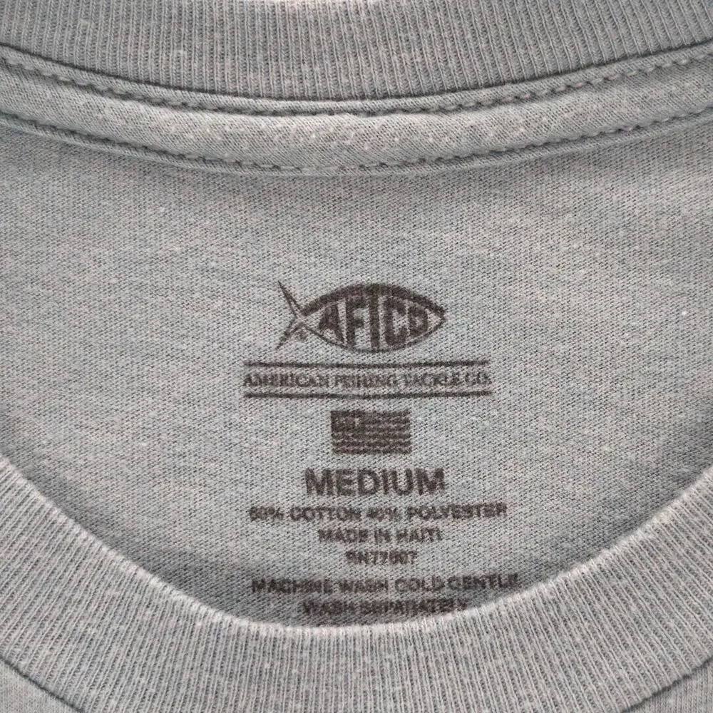 AFTCO Shirt Mens Medium Blue Mountain Sunset Graphic Outdoor Tee Logo Casual